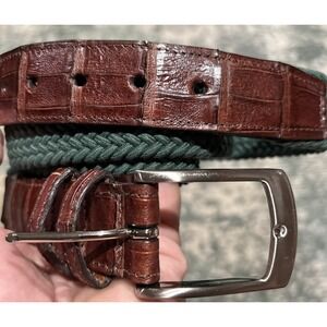 Vintage Genuine‎ Crocodile Belt Stretch Green Woven Size 42 Made In USA
